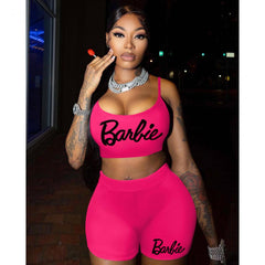 2Pcs Sexy Barbie Camisole Shorts Suit Kawaii Fashion Girl Sleeveless Crop Tops Underwear Anime Women Slim Tank Short Sleeve Gift
