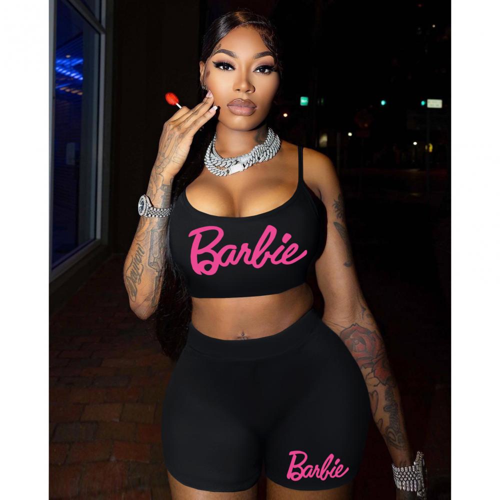 2Pcs Sexy Barbie Camisole Shorts Suit Kawaii Fashion Girl Sleeveless Crop Tops Underwear Anime Women Slim Tank Short Sleeve Gift