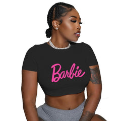 Sexy Fashion Barbie Girls Short Crop Top Anime Kawaii Ladies Slim Tank Short Sleeve Y2K Casual All-Match Summer T-Shirt Clothes