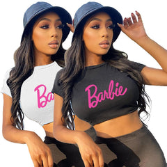 Sexy Fashion Barbie Girls Short Crop Top Anime Kawaii Ladies Slim Tank Short Sleeve Y2K Casual All-Match Summer T-Shirt Clothes